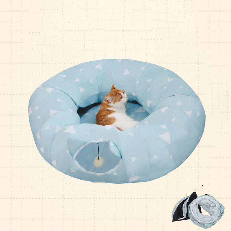 KFX-5434045 Cozy Cat Cave Tunnel House for All Seasons – Plush Velvet Tent for Play and Sleep