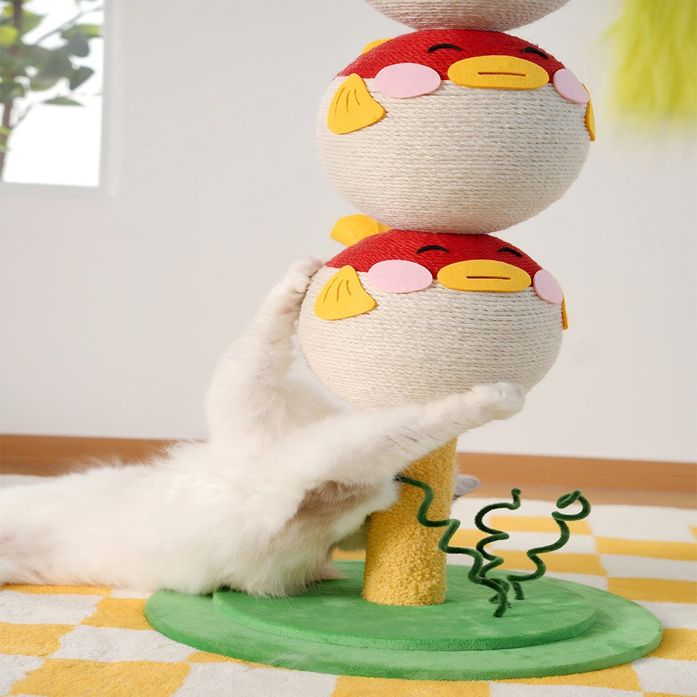 KFX-5434941 Puffer Fish-Shaped Multi-Tier Cat Climbing Frame with Scratching Post and Interactive Toys