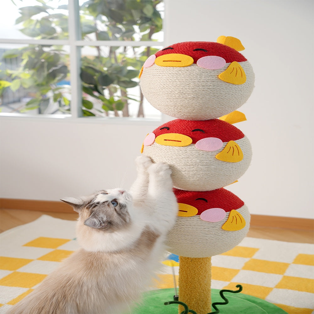 KFX-5434941 Puffer Fish-Shaped Multi-Tier Cat Climbing Frame with Scratching Post and Interactive Toys