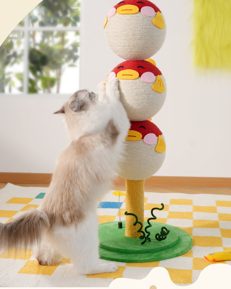 KFX-5434941 Puffer Fish-Shaped Multi-Tier Cat Climbing Frame with Scratching Post and Interactive Toys