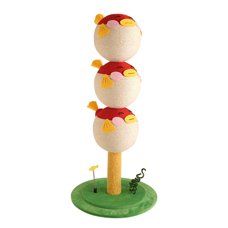 KFX-5434941 Puffer Fish-Shaped Multi-Tier Cat Climbing Frame with Scratching Post and Interactive Toys