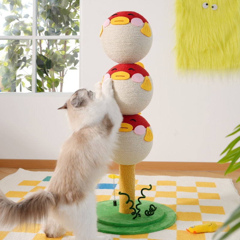 KFX-5434941 Puffer Fish-Shaped Multi-Tier Cat Climbing Frame with Scratching Post and Interactive Toys