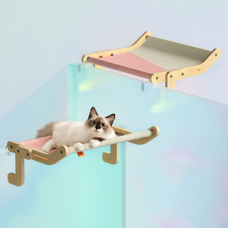 KFX-5436349 Hanging Cat Hammock for Windowsill - Wooden Multi-layer Plywood, Cotton Canvas, Stainless Steel Hardware