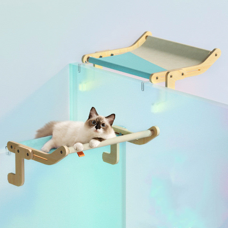 KFX-5436349 Hanging Cat Hammock for Windowsill - Wooden Multi-layer Plywood, Cotton Canvas, Stainless Steel Hardware