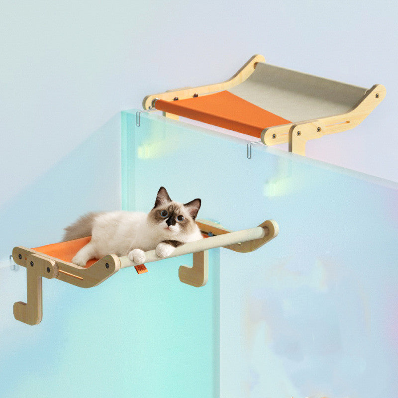 KFX-5436349 Hanging Cat Hammock for Windowsill - Wooden Multi-layer Plywood, Cotton Canvas, Stainless Steel Hardware