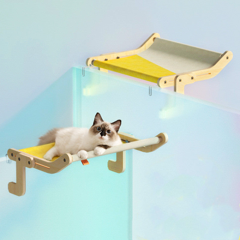 KFX-5436349 Hanging Cat Hammock for Windowsill - Wooden Multi-layer Plywood, Cotton Canvas, Stainless Steel Hardware