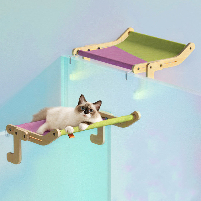 KFX-5436349 Hanging Cat Hammock for Windowsill - Wooden Multi-layer Plywood, Cotton Canvas, Stainless Steel Hardware