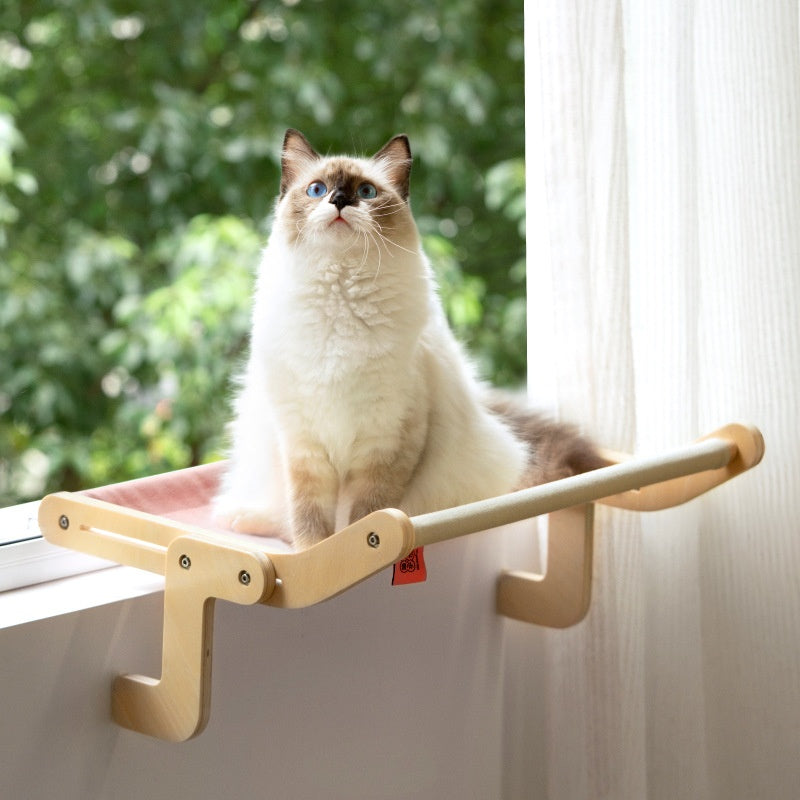 KFX-5436349 Hanging Cat Hammock for Windowsill - Wooden Multi-layer Plywood, Cotton Canvas, Stainless Steel Hardware