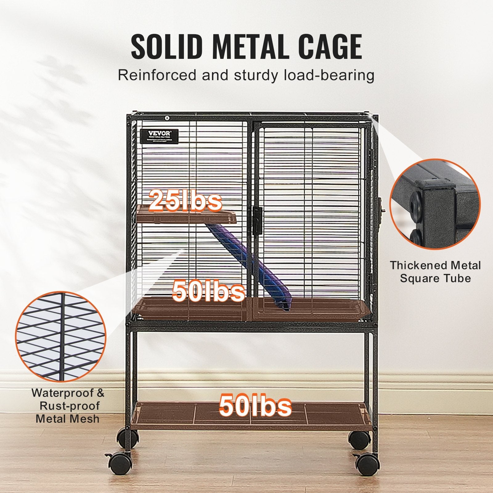 KFX-5438397 34-Inch Two-Tier Ferret Cage with Rolling Tray and Non-Slip Ramp for Small Animals