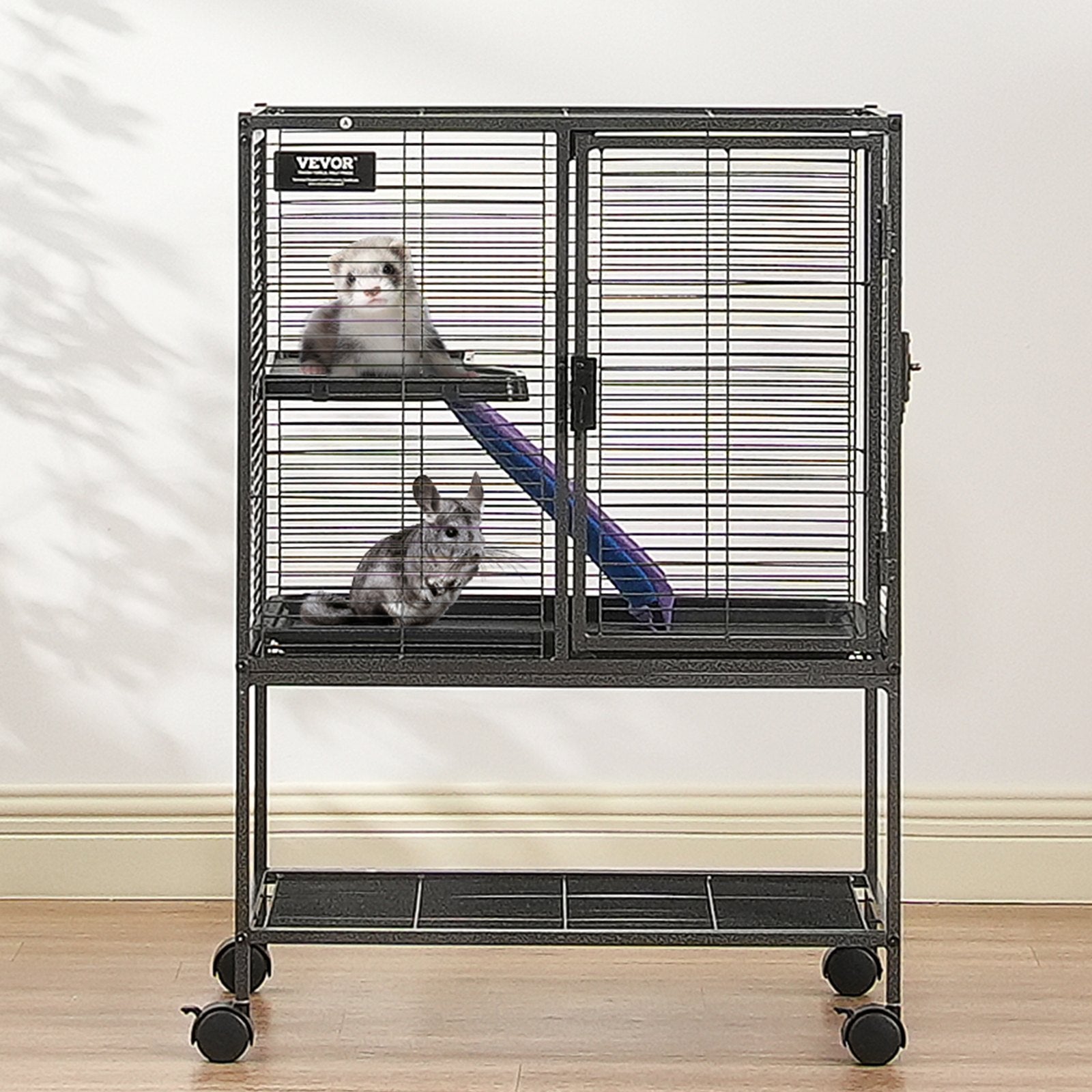 KFX-5438397 34-Inch Two-Tier Ferret Cage with Rolling Tray and Non-Slip Ramp for Small Animals
