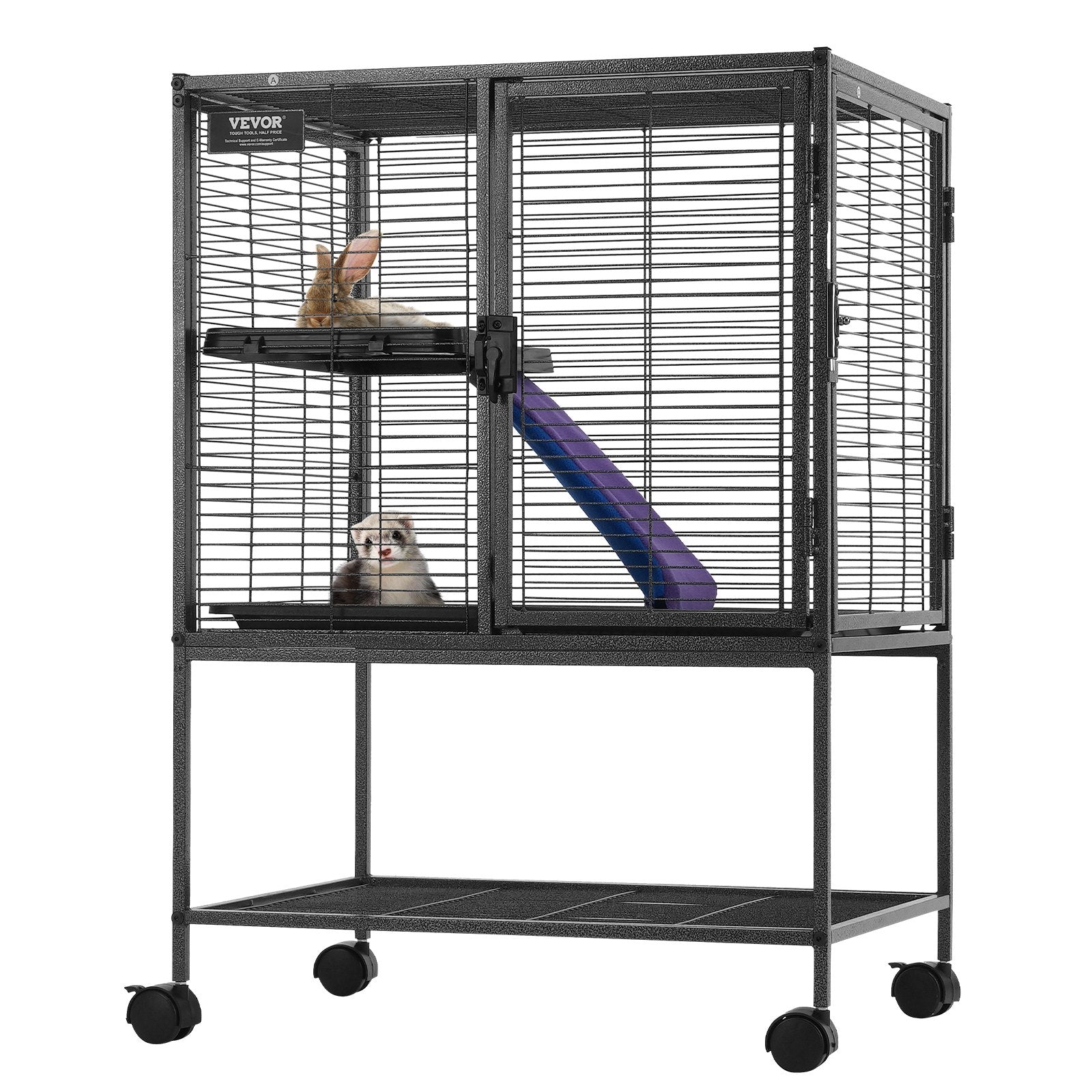 KFX-5438397 34-Inch Two-Tier Ferret Cage with Rolling Tray and Non-Slip Ramp for Small Animals