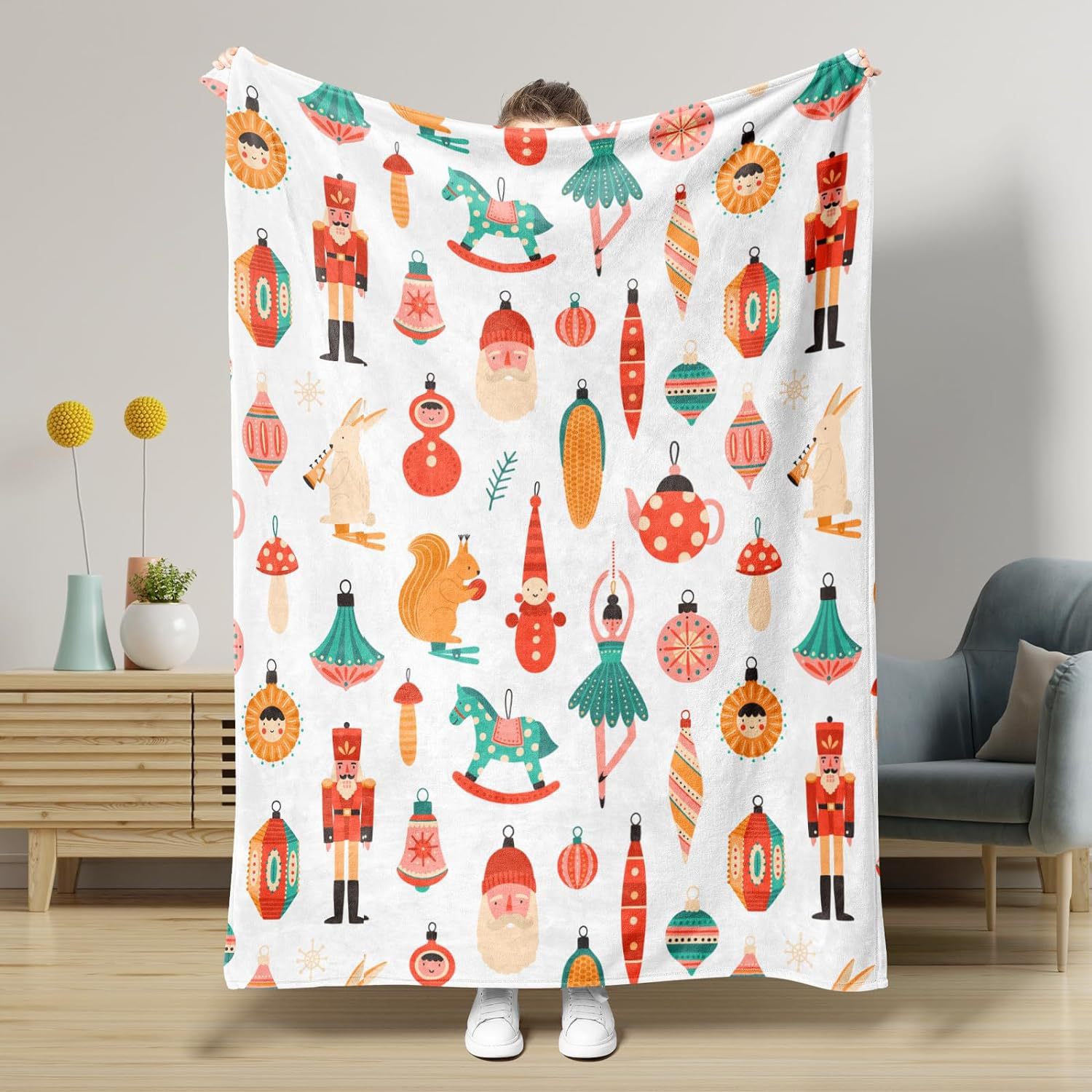 KFX-5441341 Nutcracker Pattern Blanket for All Seasons - Perfect for Beds and Sofas, Various Sizes Available