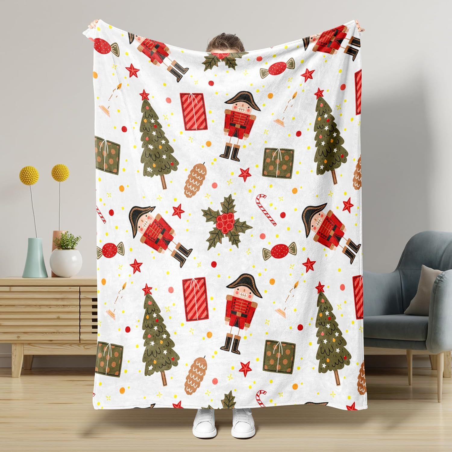 KFX-5441341 Nutcracker Pattern Blanket for All Seasons - Perfect for Beds and Sofas, Various Sizes Available