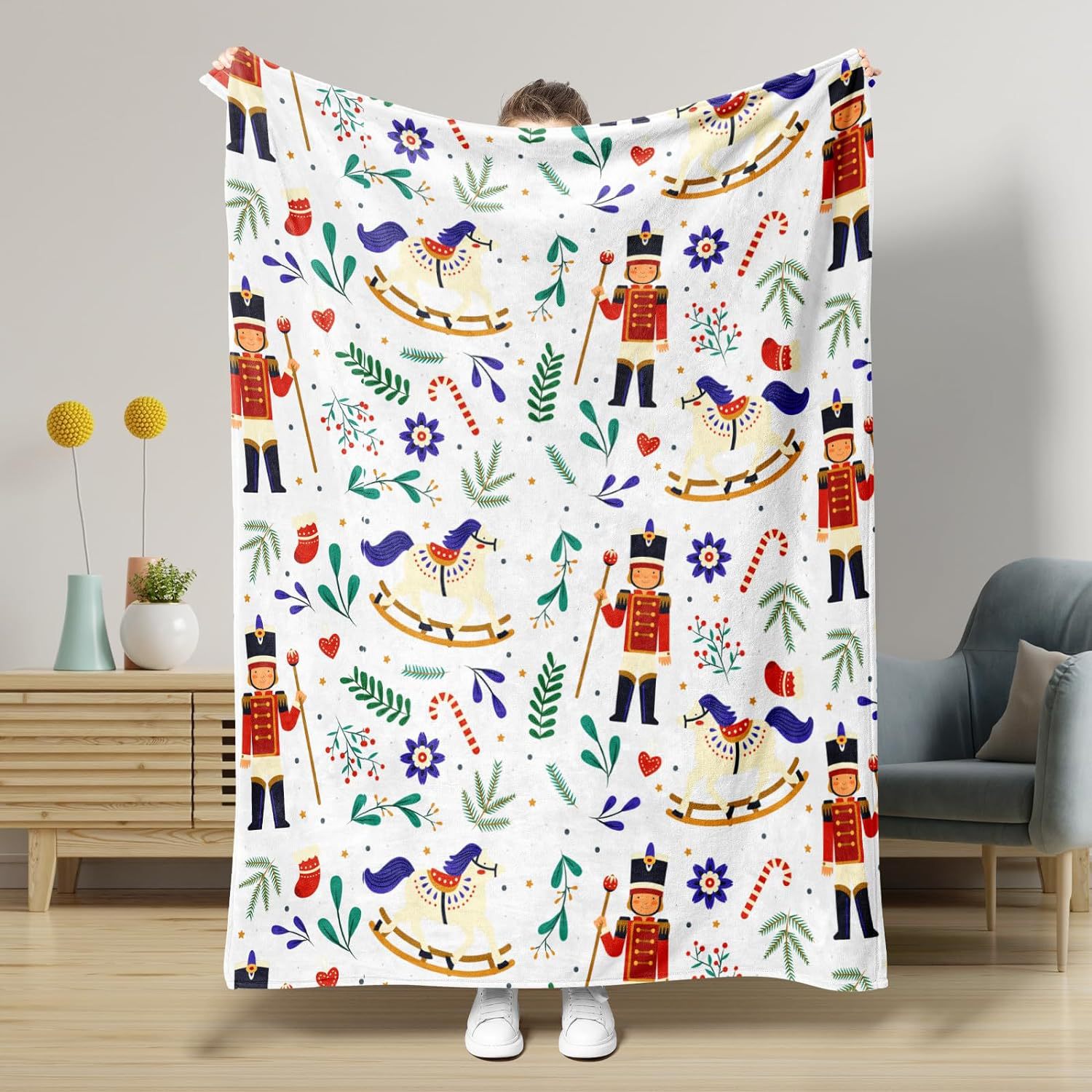 KFX-5441341 Nutcracker Pattern Blanket for All Seasons - Perfect for Beds and Sofas, Various Sizes Available
