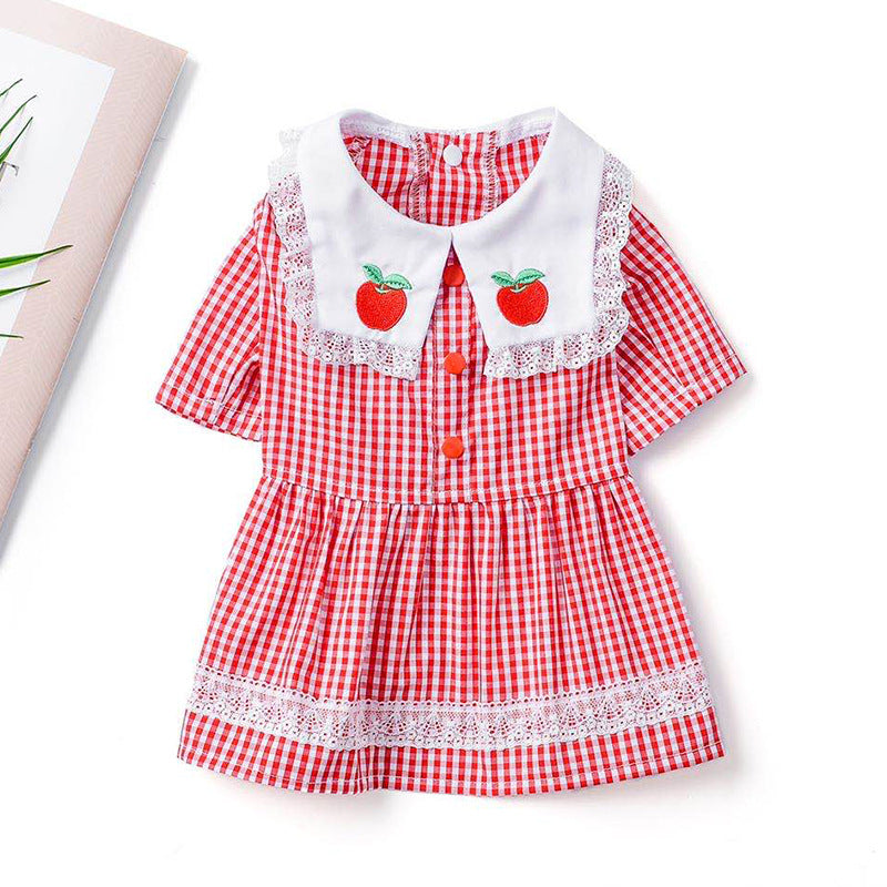 KFX-5442109 Strawberry Embroidery Cotton Pet Shirt with Button and Lapel Design