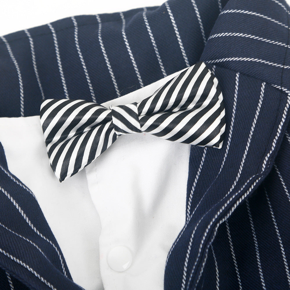 KFX-5442877 Striped Bow Tie Suit for Dogs - Stylish, Comfortable Pet Attire in Various Sizes