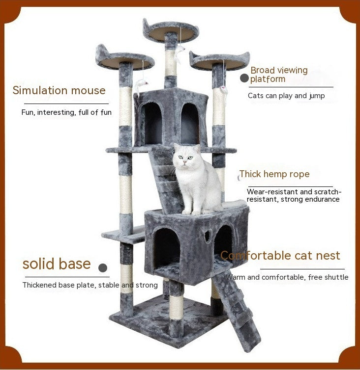 KFX-5443773 Large Dark Gray Cat Tree with Climbing Frame and Jumping Platform, Wooden Construction