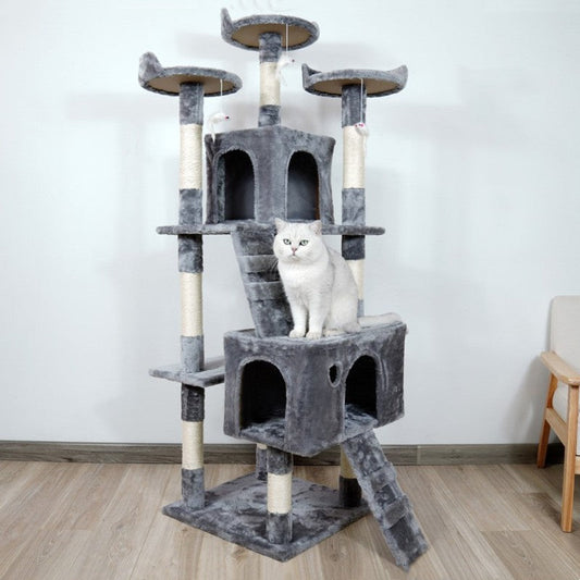KFX-5443773 Large Dark Gray Cat Tree with Climbing Frame and Jumping Platform, Wooden Construction