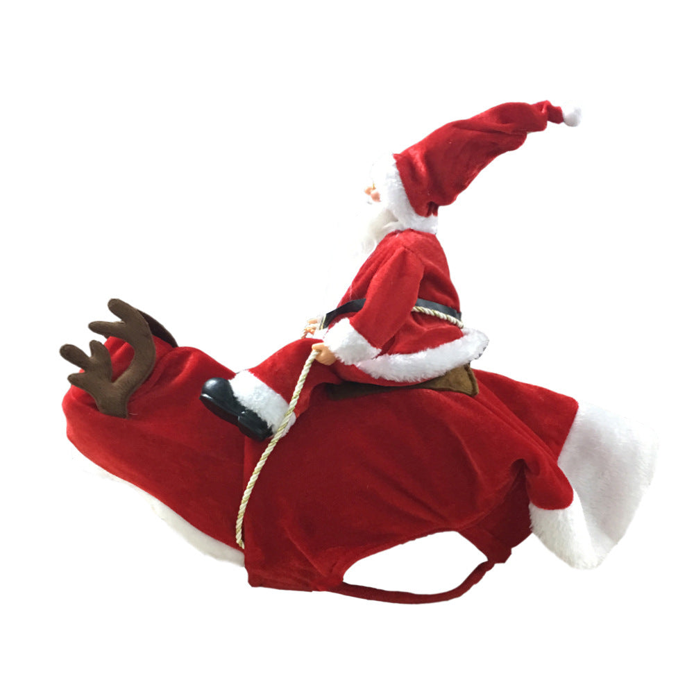 KFX-5444669 Santa Claus Riding Deer Dog Costume - Acrylic Fabric, Adjustable Size S-XL