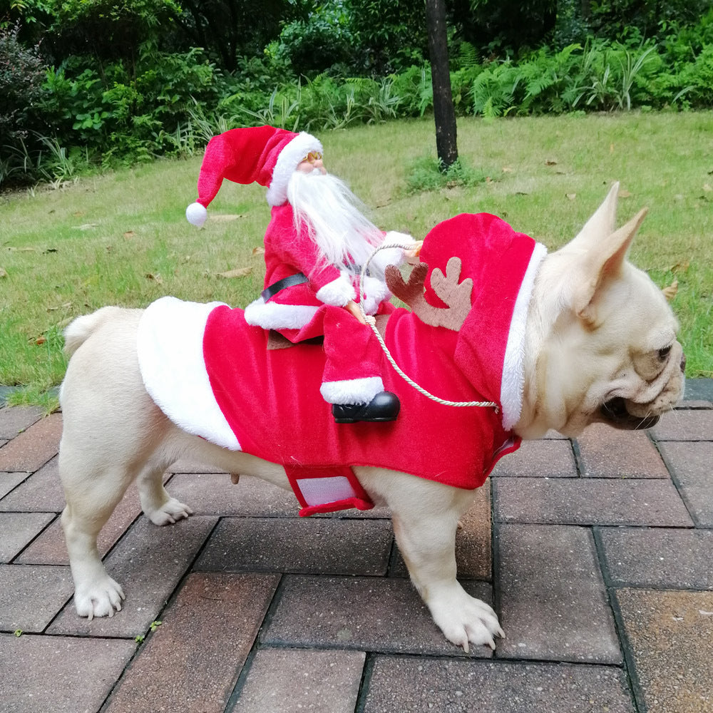 KFX-5444669 Santa Claus Riding Deer Dog Costume - Acrylic Fabric, Adjustable Size S-XL