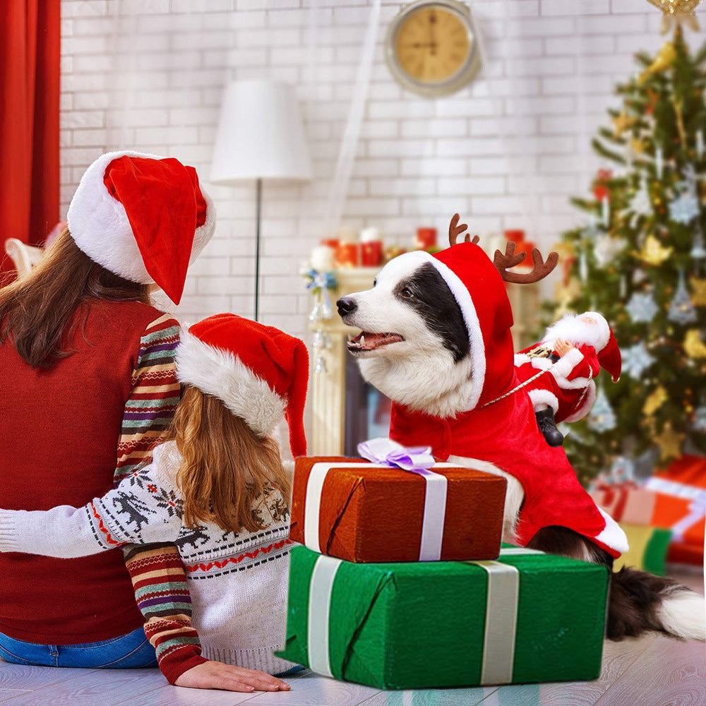 KFX-5444669 Santa Claus Riding Deer Dog Costume - Acrylic Fabric, Adjustable Size S-XL