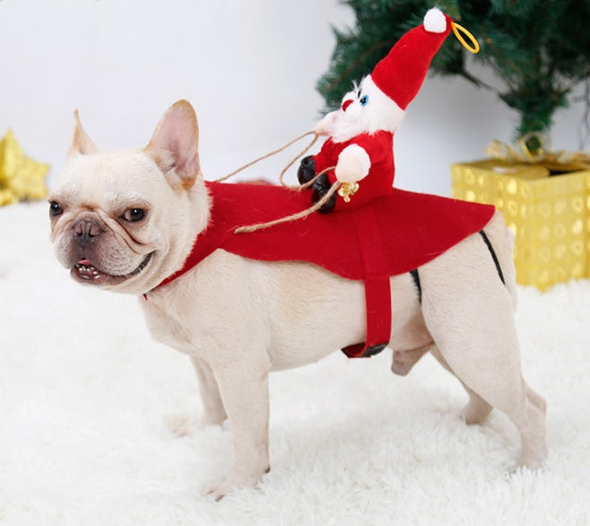 KFX-5444669 Santa Claus Riding Deer Dog Costume - Acrylic Fabric, Adjustable Size S-XL