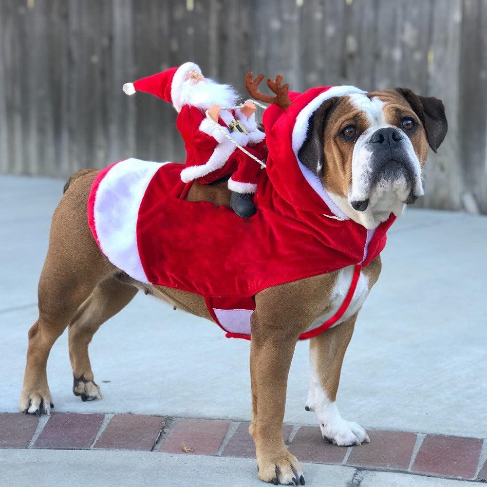 KFX-5444669 Santa Claus Riding Deer Dog Costume - Acrylic Fabric, Adjustable Size S-XL