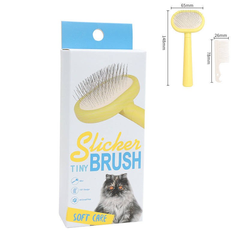 KFX-5446077 Small Pet Hair Brush Set with Metal Needle and Durable Combs in Yellow, Purple, and Green