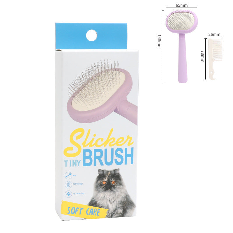 KFX-5446077 Small Pet Hair Brush Set with Metal Needle and Durable Combs in Yellow, Purple, and Green