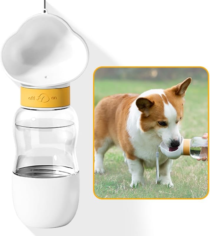 KFX-5447741 Portable Dog Water Bottle with Food Bowl, Leak-Proof, 550ml Capacity for Small Pets - Ideal for Travel and Outdoor Activities