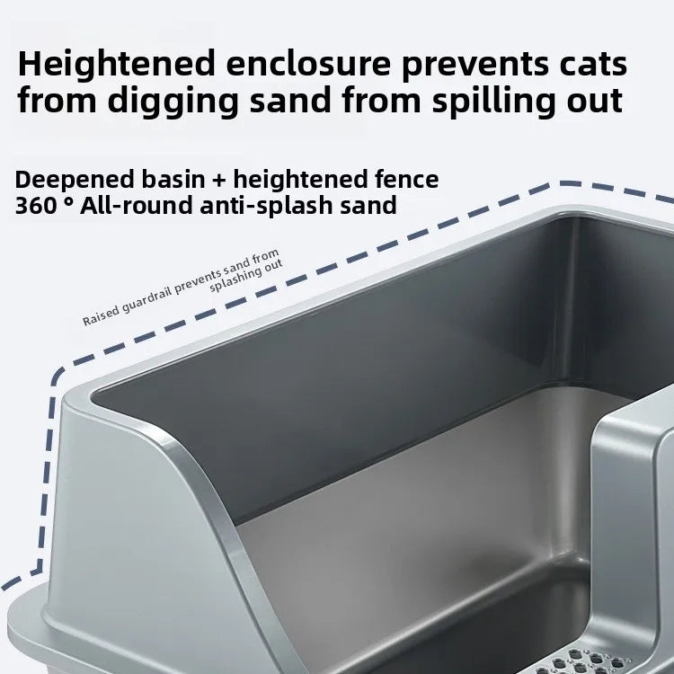 KFX-544787 Large Square Semi-Enclosed Cat Litter Tray with 20L Capacity, Stainless Steel, Odor Control, Eco-Friendly Design