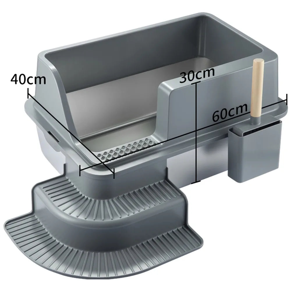 KFX-544787 Large Square Semi-Enclosed Cat Litter Tray with 20L Capacity, Stainless Steel, Odor Control, Eco-Friendly Design