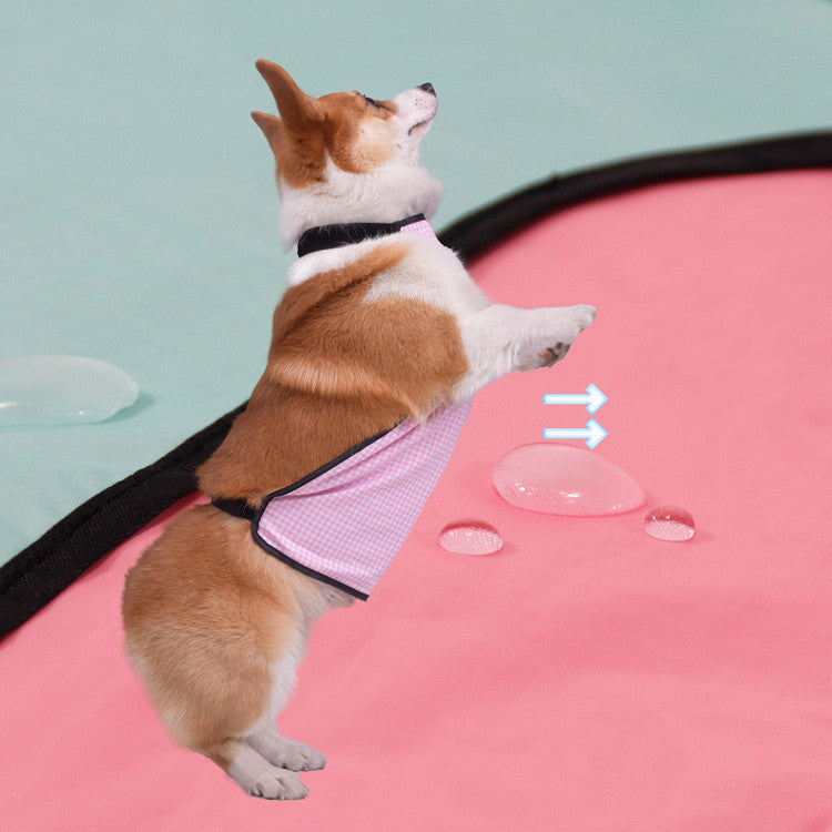 KFX-5450813 Waterproof Dog Apron with Cartoon Design - Available in Pink, Blue, and Mushroom Patterns