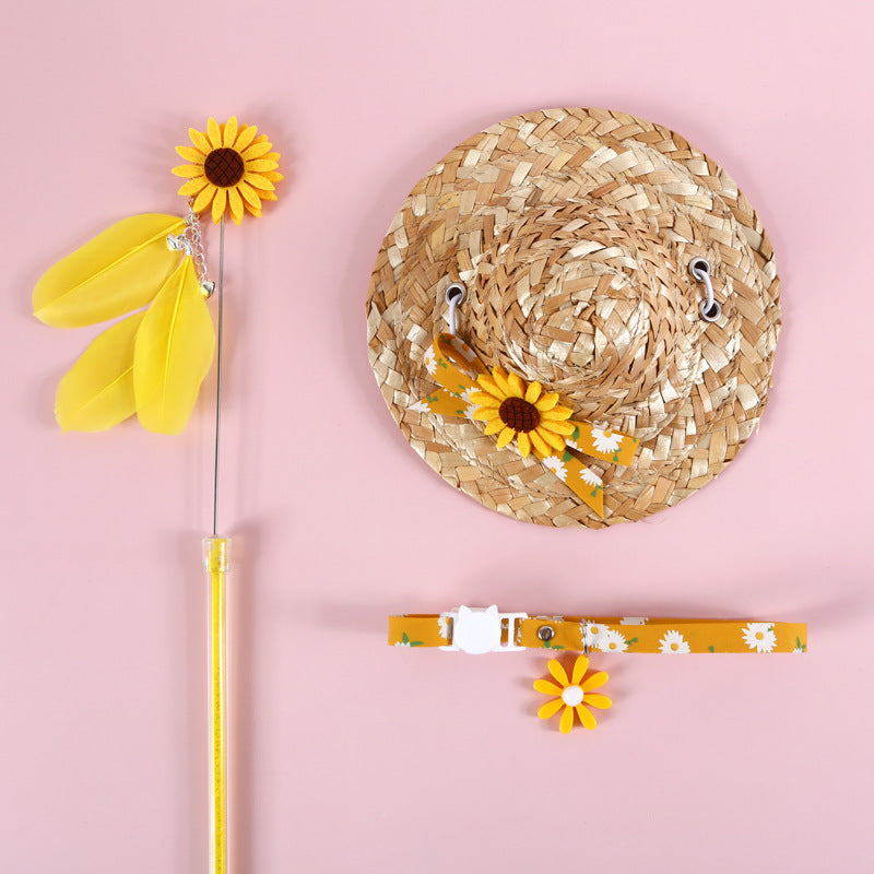 KFX-5452221 Daisy Sunflower Cat Accessory Set with Collar and Hat - Multiple Colors Available