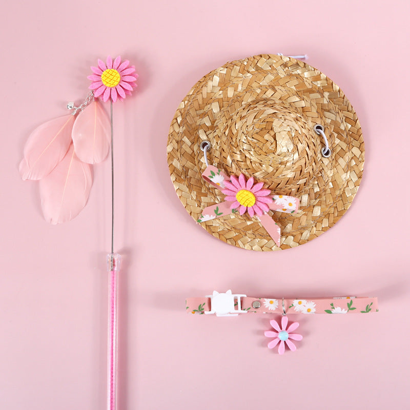 KFX-5452221 Daisy Sunflower Cat Accessory Set with Collar and Hat - Multiple Colors Available