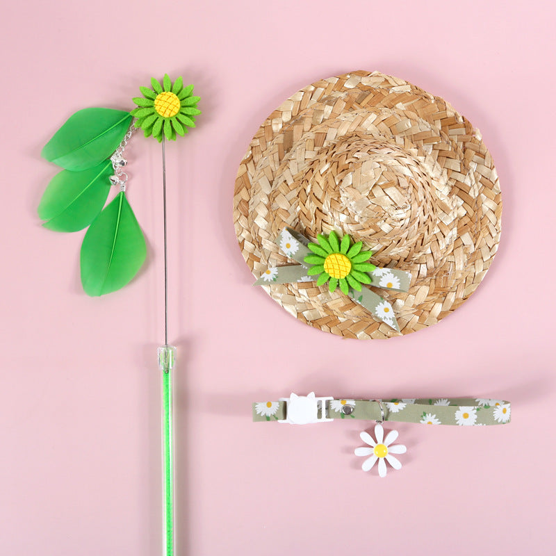 KFX-5452221 Daisy Sunflower Cat Accessory Set with Collar and Hat - Multiple Colors Available