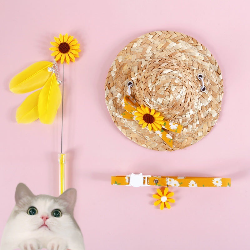 KFX-5452221 Daisy Sunflower Cat Accessory Set with Collar and Hat - Multiple Colors Available