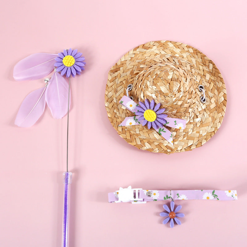 KFX-5452221 Daisy Sunflower Cat Accessory Set with Collar and Hat - Multiple Colors Available