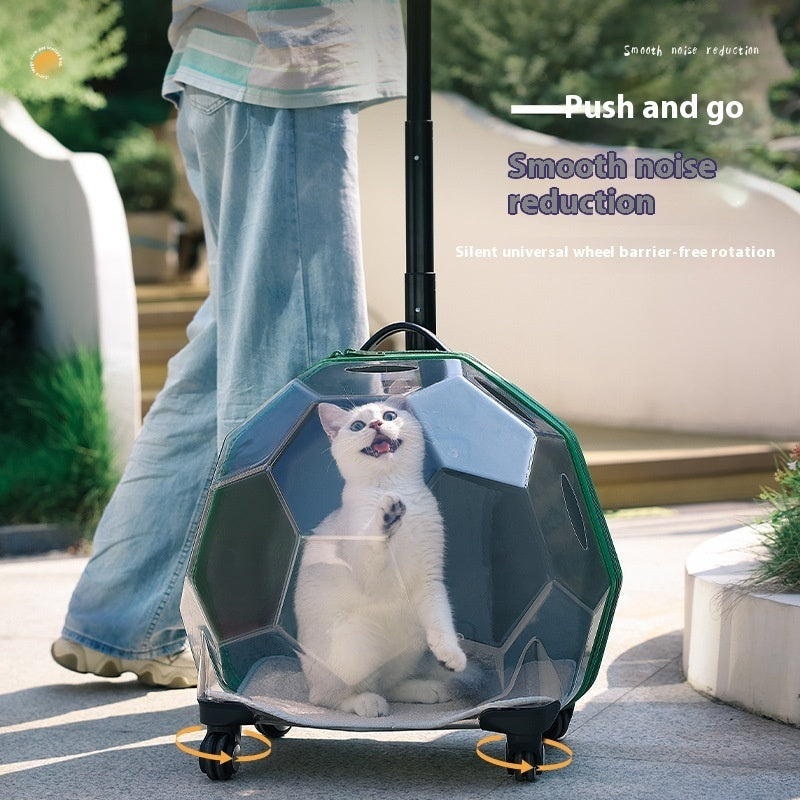 KFX-5452477 Transparent Portable Pet Trolley for Cats and Dogs - Medium Hard Luggage Case with Reinforced PC Pull Rod