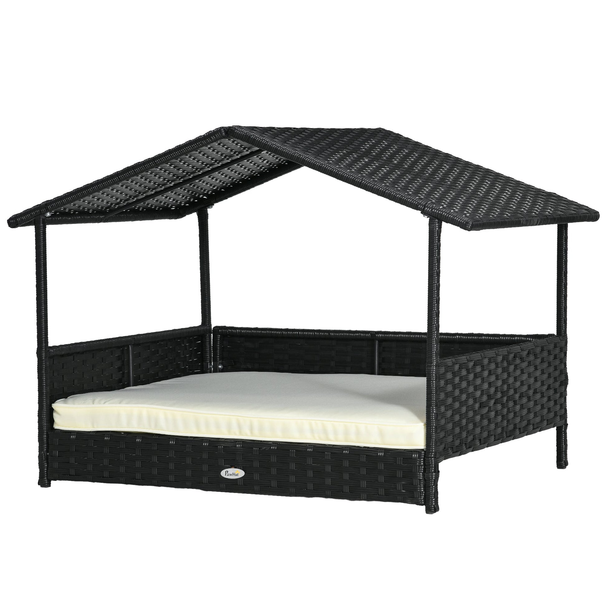 KFX-5454653 Cream White Wicker Dog House with Removable Cushion for Small to Medium Pets
