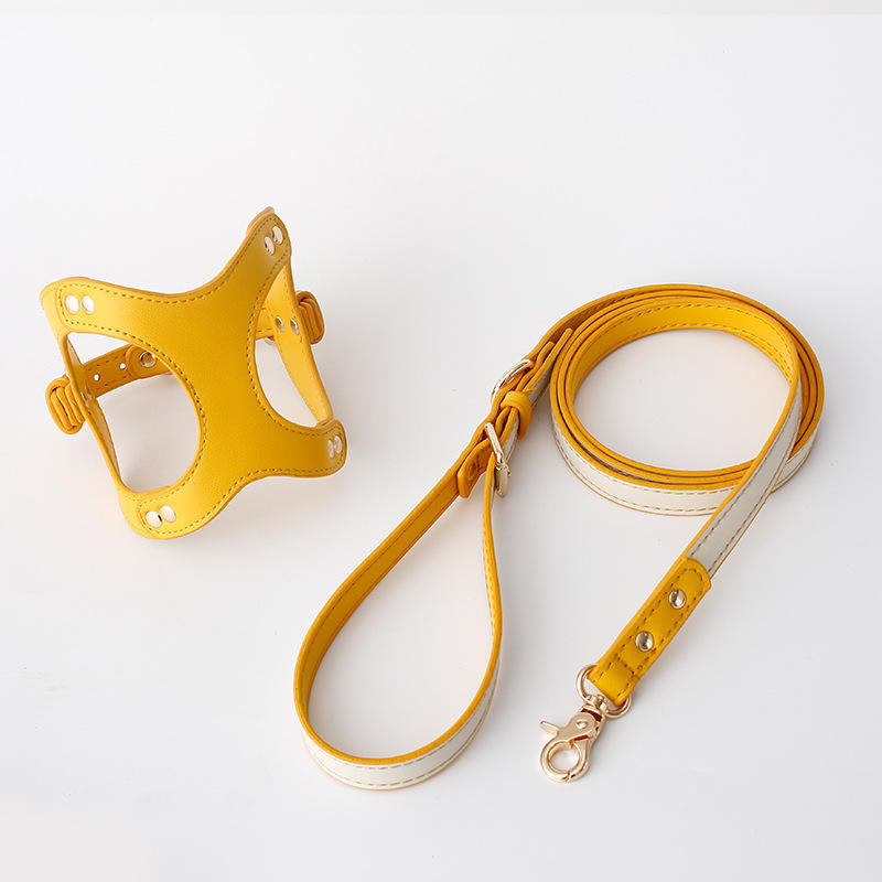 KFX-5455293 Leather Dog Chest Strap with Traction Rope and Toilet Bag - Multiple Colors Available