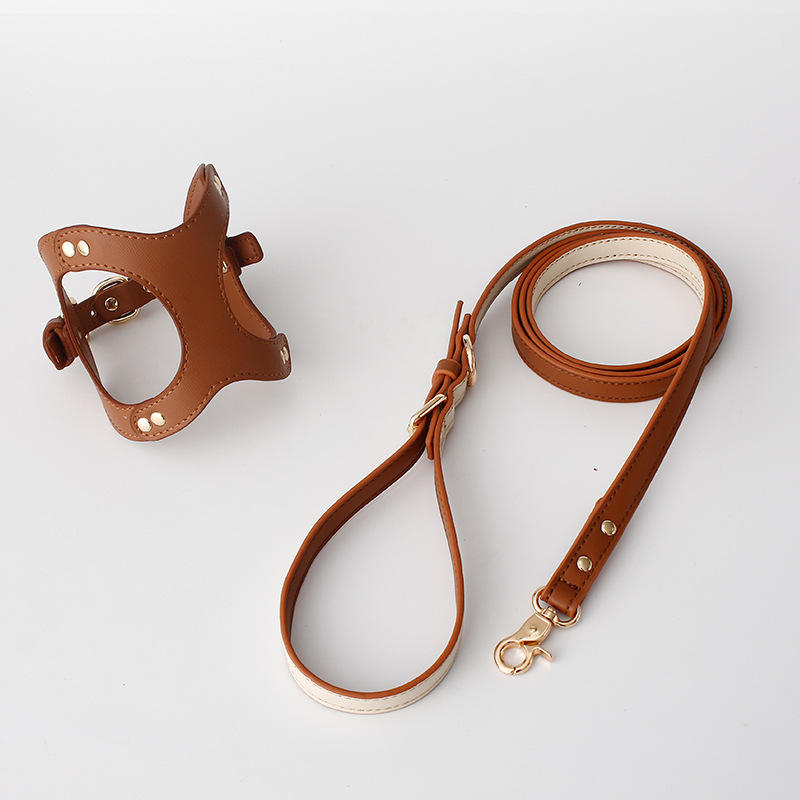 KFX-5455293 Leather Dog Chest Strap with Traction Rope and Toilet Bag - Multiple Colors Available