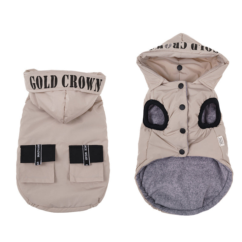 KFX-5456573 Cozy Cotton Hooded Pet Dress for Autumn and Winter in Lake Blue, Milky White, Brick Red