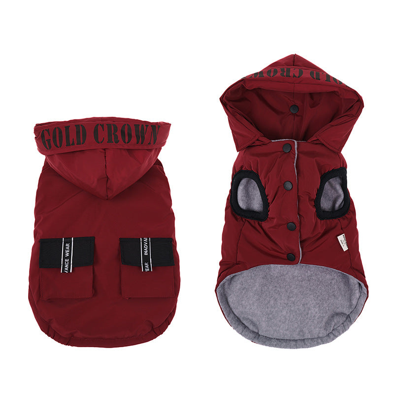 KFX-5456573 Cozy Cotton Hooded Pet Dress for Autumn and Winter in Lake Blue, Milky White, Brick Red