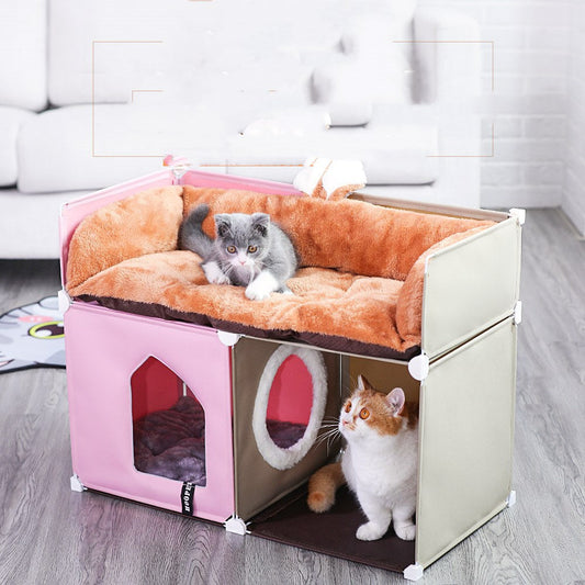 KFX-5460029 Winter Cat Shelter, Enclosed with Double Deck Design, Warm in Winter and Cool in Summer, Durable Polyester and Iron Frame