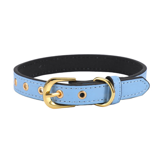 KFX-5463741 Plain PU Pet Collar with Gold Buckle - Multiple Colors and Sizes Available