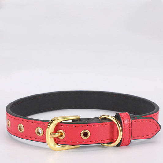 KFX-5463741 Plain PU Pet Collar with Gold Buckle - Multiple Colors and Sizes Available