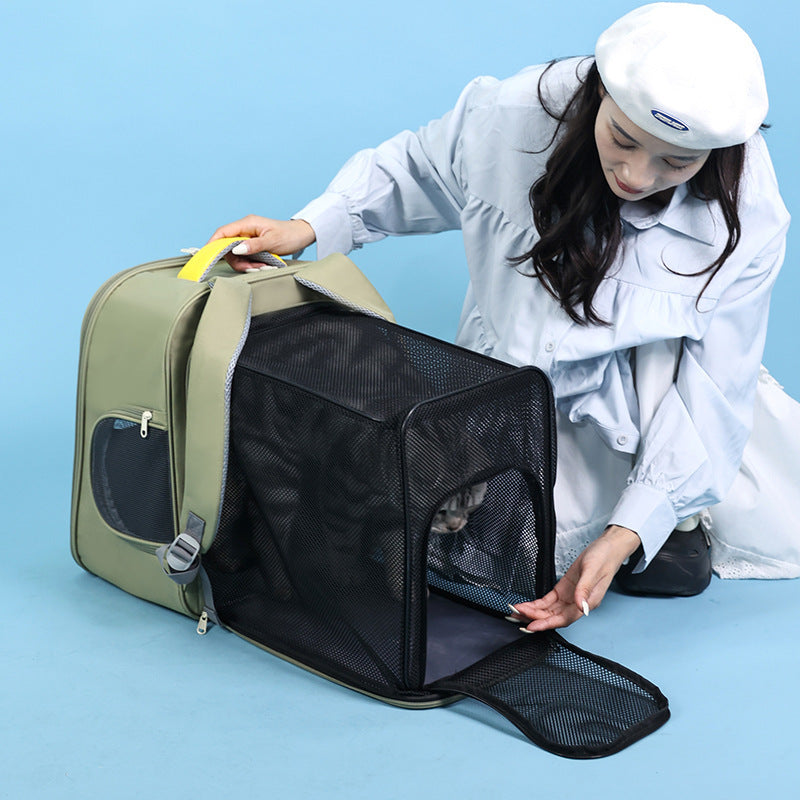 KFX-5463997 Portable Nylon Cat Travel Bag - Medium Soft Pet Carrier in Gray, Khaki, Blue, Green, Up to 9kg Capacity