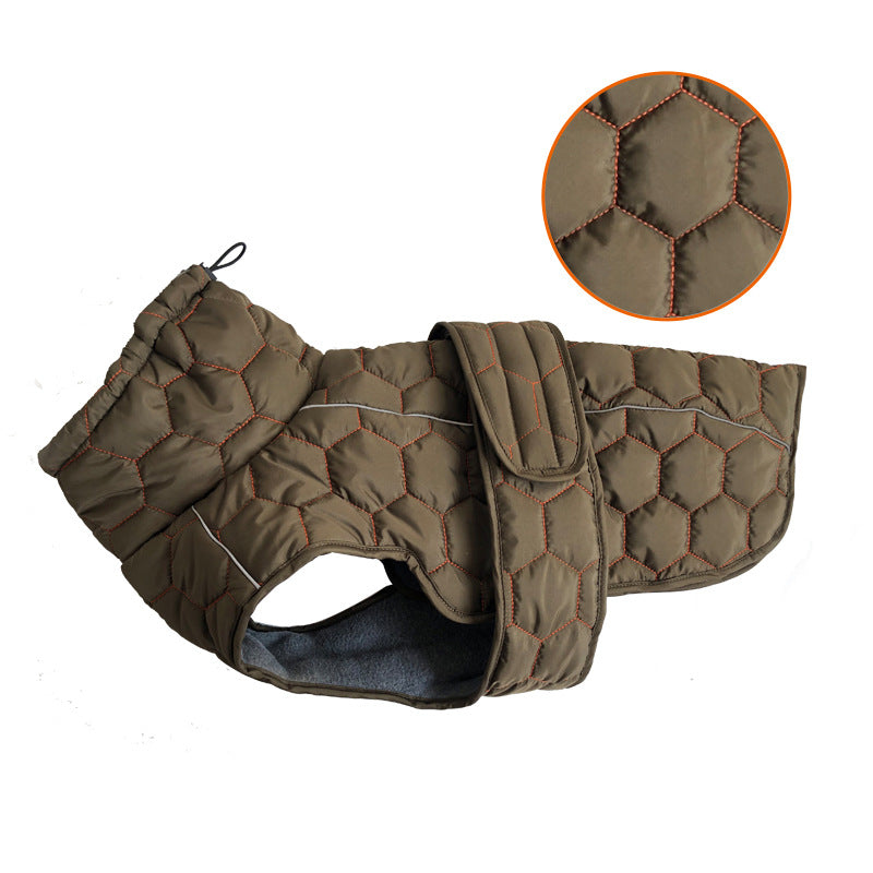 KFX-5466173 Thickened Warm Dog Clothes for Outdoor Use in Gray and Olive Green