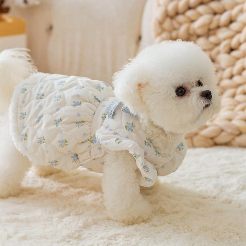 KFX-5466301 Winter Dog Dress with Bow Decoration and Flannel Lining for Small Dogs